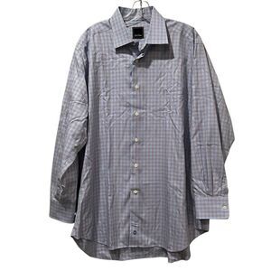 David Donahue Men’s 17 32/33 Blue Orange Plaid Checkered Long Sleeve Shirt G5